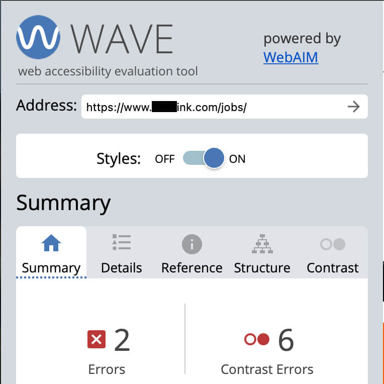 This job board has 6 contrast issues, therefore not accessible for the visually impaired.