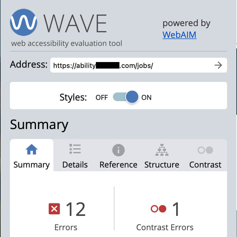 This job site has 12 accessibility errors.