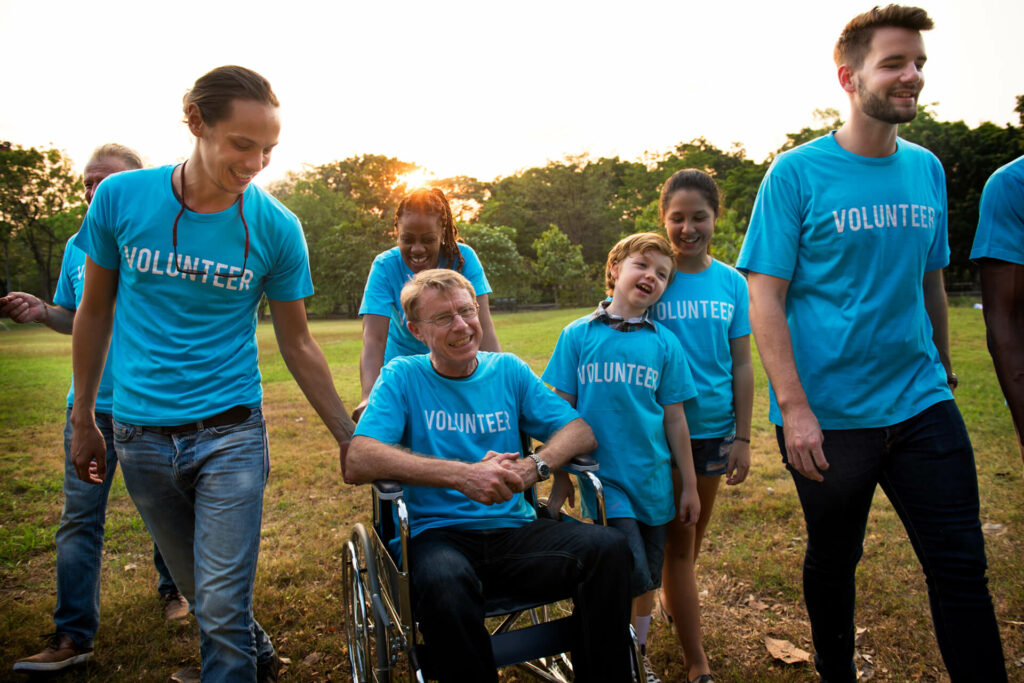 A group of volunteers doing charitable work.